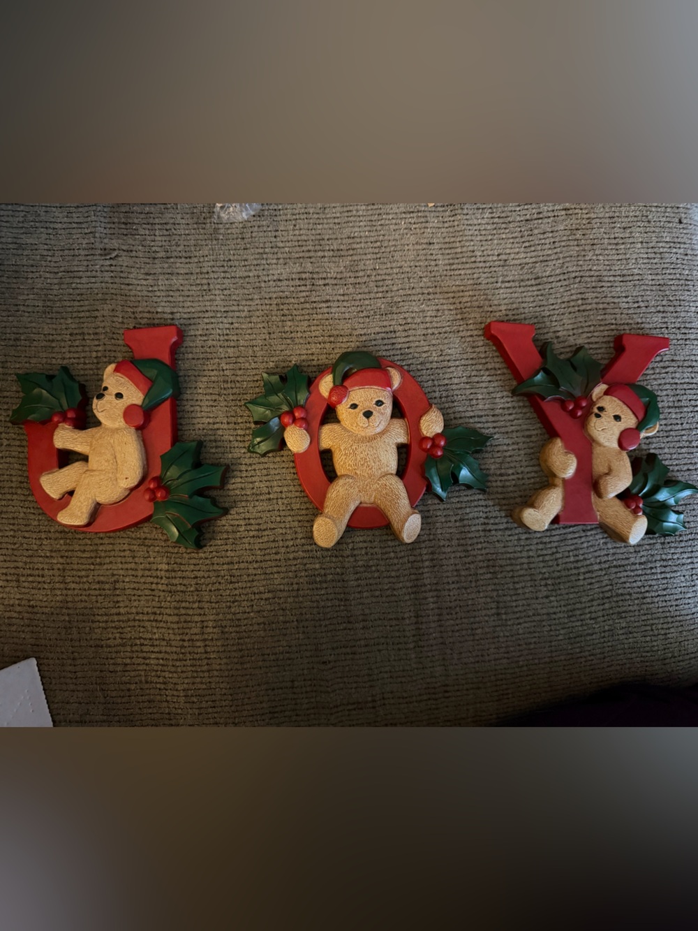 Homco Red and Green Teddy JOY Wall Letters